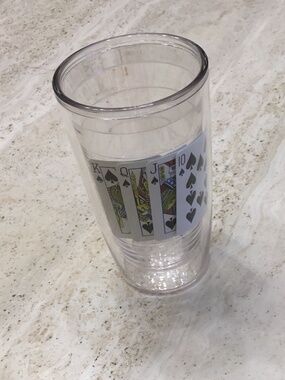 Clear Tervis Tumbler Drinking Glass with Card Themed Motif